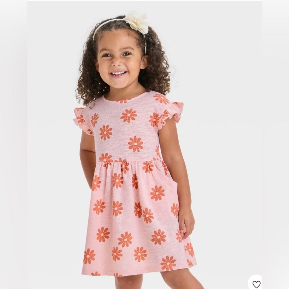 Cute Pink Floral Ruffle-Sleeve Kids Dress
